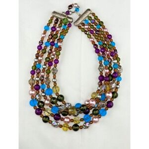 Vintage Beaded Layered Necklace Mixed Materials Glass Acrylic  15"